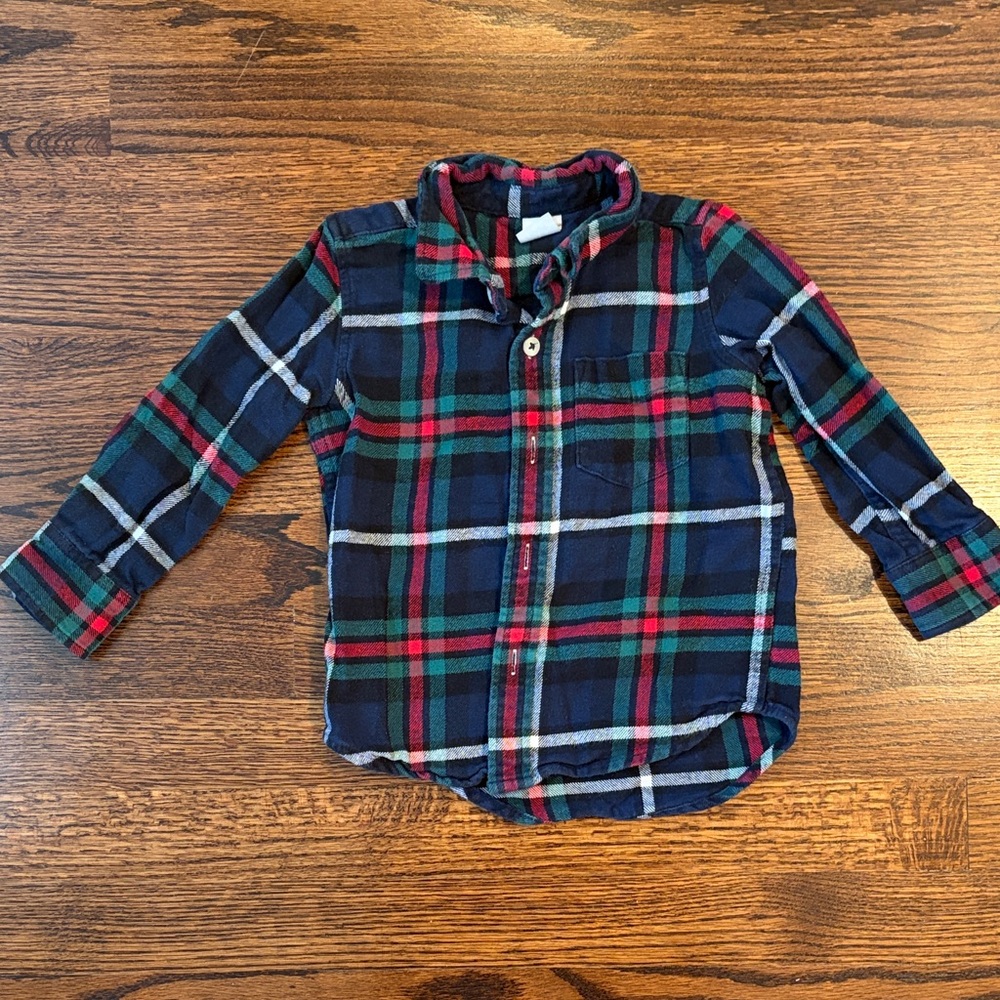 GAP Kids Navy and Red Plaid Flannel Button-Down Shirt